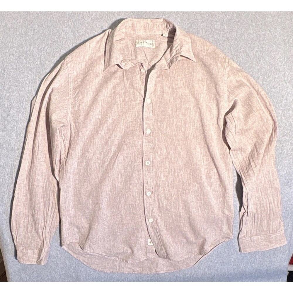 Coastaoro Men’s L Beige Solid Linen Woven Long Sleeve Point Collar Button-Up